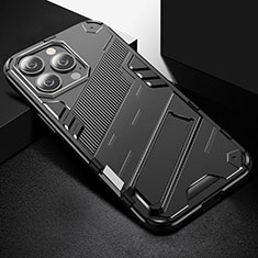 Coque Contour Silicone et Plastique Housse Etui Mat avec Support A05 pour Apple iPhone 14 Pro Noir