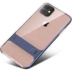 Coque Contour Silicone et Plastique Housse Etui Mat avec Support A06 pour Apple iPhone 11 Bleu