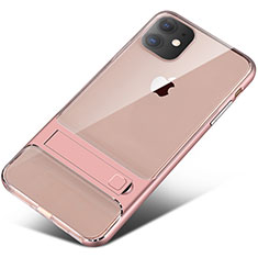 Coque Contour Silicone et Plastique Housse Etui Mat avec Support A06 pour Apple iPhone 11 Or Rose