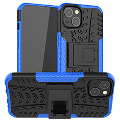 Coque Contour Silicone et Plastique Housse Etui Mat avec Support A07 pour Apple iPhone 13 Bleu