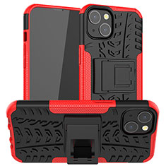 Coque Contour Silicone et Plastique Housse Etui Mat avec Support A07 pour Apple iPhone 13 Mini Rouge