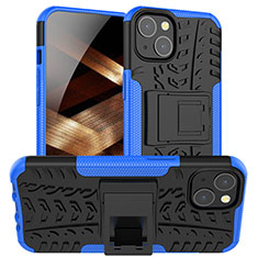 Coque Contour Silicone et Plastique Housse Etui Mat avec Support A07 pour Apple iPhone 15 Bleu