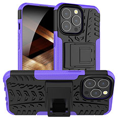 Coque Contour Silicone et Plastique Housse Etui Mat avec Support A07 pour Apple iPhone 15 Pro Violet