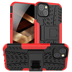 Coque Contour Silicone et Plastique Housse Etui Mat avec Support A07 pour Apple iPhone 15 Rouge