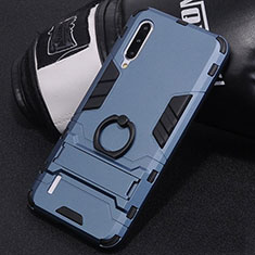 Coque Contour Silicone et Plastique Housse Etui Mat avec Support Bague Anneau H01 pour Xiaomi Mi A3 Bleu