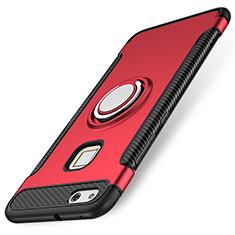 Coque Contour Silicone et Plastique Housse Etui Mat avec Support Bague Anneau pour Huawei P10 Lite Rouge