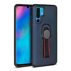 Coque Contour Silicone et Plastique Housse Etui Mat avec Support Bague Anneau pour Huawei P30 Pro Bleu