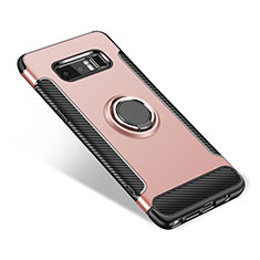 Coque Contour Silicone et Plastique Housse Etui Mat avec Support Bague Anneau pour Samsung Galaxy Note 8 Or Rose