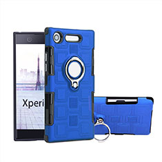 Coque Contour Silicone et Plastique Housse Etui Mat avec Support Bague Anneau pour Sony Xperia XZ1 Compact Bleu