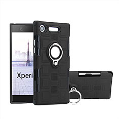 Coque Contour Silicone et Plastique Housse Etui Mat avec Support Bague Anneau pour Sony Xperia XZ1 Compact Noir