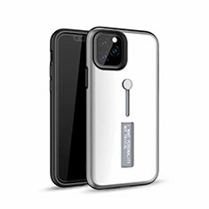 Coque Contour Silicone et Plastique Housse Etui Mat avec Support Bague Anneau S01 pour Apple iPhone 11 Pro Blanc