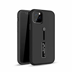 Coque Contour Silicone et Plastique Housse Etui Mat avec Support Bague Anneau S01 pour Apple iPhone 11 Pro Max Noir