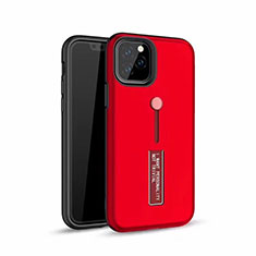 Coque Contour Silicone et Plastique Housse Etui Mat avec Support Bague Anneau S01 pour Apple iPhone 11 Pro Rouge