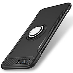 Coque Contour Silicone et Plastique Housse Etui Mat avec Support Bague Anneau S01 pour Apple iPhone 8 Plus Noir