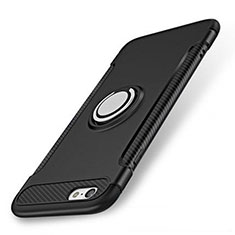 Coque Contour Silicone et Plastique Housse Etui Mat avec Support Bague Anneau S01 pour Apple iPhone SE (2020) Noir