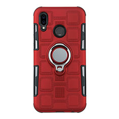 Coque Contour Silicone et Plastique Housse Etui Mat avec Support Bague Anneau S01 pour Huawei P20 Lite Rouge