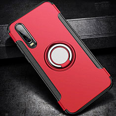 Coque Contour Silicone et Plastique Housse Etui Mat avec Support Bague Anneau S02 pour Huawei P30 Rouge