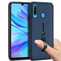 Coque Contour Silicone et Plastique Housse Etui Mat avec Support Bague Anneau S04 pour Huawei Nova 4e Bleu