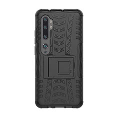 Coque Contour Silicone et Plastique Housse Etui Mat avec Support D01 pour Xiaomi Mi Note 10 Pro Noir