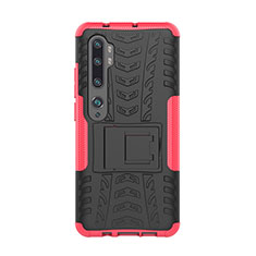 Coque Contour Silicone et Plastique Housse Etui Mat avec Support D01 pour Xiaomi Mi Note 10 Pro Rose