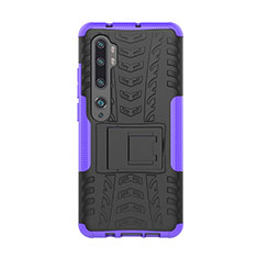 Coque Contour Silicone et Plastique Housse Etui Mat avec Support D01 pour Xiaomi Mi Note 10 Pro Violet