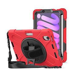 Coque Contour Silicone et Plastique Housse Etui Mat avec Support H01 pour Apple iPad Mini 6 Rouge