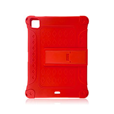 Coque Contour Silicone et Plastique Housse Etui Mat avec Support H01 pour Apple iPad Pro 11 (2021) Rouge