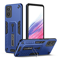 Coque Contour Silicone et Plastique Housse Etui Mat avec Support H01P pour Motorola Moto E22 Bleu