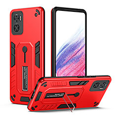 Coque Contour Silicone et Plastique Housse Etui Mat avec Support H01P pour Motorola Moto E22i Rouge