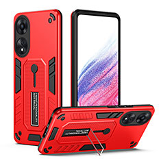 Coque Contour Silicone et Plastique Housse Etui Mat avec Support H01P pour Oppo A78 5G Rouge