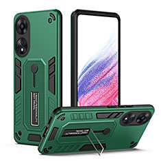 Coque Contour Silicone et Plastique Housse Etui Mat avec Support H01P pour Oppo A78 5G Vert