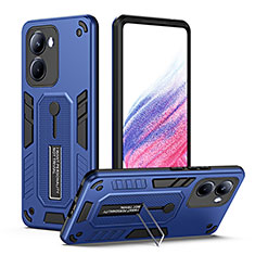 Coque Contour Silicone et Plastique Housse Etui Mat avec Support H01P pour Realme 10 Pro 5G Bleu