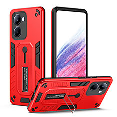 Coque Contour Silicone et Plastique Housse Etui Mat avec Support H01P pour Realme 10 Pro 5G Rouge