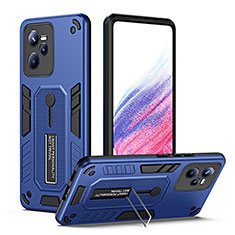 Coque Contour Silicone et Plastique Housse Etui Mat avec Support H01P pour Realme Narzo 50A Prime Bleu