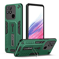 Coque Contour Silicone et Plastique Housse Etui Mat avec Support H01P pour Realme Narzo 50A Vert