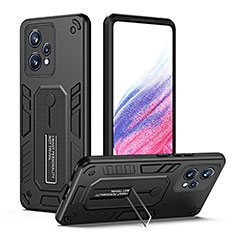 Coque Contour Silicone et Plastique Housse Etui Mat avec Support H01P pour Realme V25 5G Noir