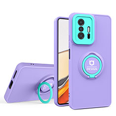 Coque Contour Silicone et Plastique Housse Etui Mat avec Support H01P pour Xiaomi Mi 11T 5G Violet