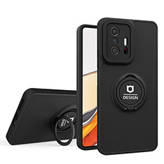 Coque Contour Silicone et Plastique Housse Etui Mat avec Support H01P pour Xiaomi Mi 11T Pro 5G Noir