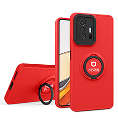 Coque Contour Silicone et Plastique Housse Etui Mat avec Support H01P pour Xiaomi Mi 11T Pro 5G Rouge