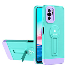 Coque Contour Silicone et Plastique Housse Etui Mat avec Support H01P pour Xiaomi Poco M5S Cyan