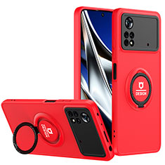 Coque Contour Silicone et Plastique Housse Etui Mat avec Support H01P pour Xiaomi Poco X4 Pro 5G Rouge et Noir