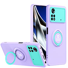 Coque Contour Silicone et Plastique Housse Etui Mat avec Support H01P pour Xiaomi Poco X4 Pro 5G Violet