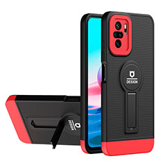 Coque Contour Silicone et Plastique Housse Etui Mat avec Support H01P pour Xiaomi Redmi Note 10 4G Rouge et Noir