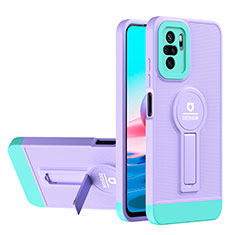 Coque Contour Silicone et Plastique Housse Etui Mat avec Support H01P pour Xiaomi Redmi Note 10 4G Violet