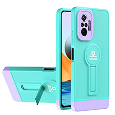 Coque Contour Silicone et Plastique Housse Etui Mat avec Support H01P pour Xiaomi Redmi Note 10 Pro Max Cyan