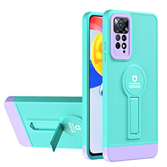 Coque Contour Silicone et Plastique Housse Etui Mat avec Support H01P pour Xiaomi Redmi Note 11 Pro 4G Cyan