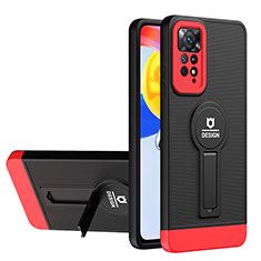 Coque Contour Silicone et Plastique Housse Etui Mat avec Support H01P pour Xiaomi Redmi Note 11 Pro 5G Rouge et Noir