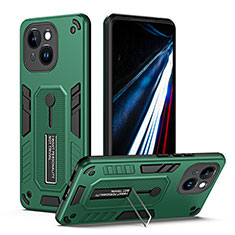 Coque Contour Silicone et Plastique Housse Etui Mat avec Support H01X pour Apple iPhone 15 Plus Vert