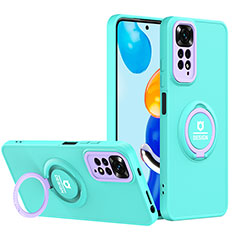 Coque Contour Silicone et Plastique Housse Etui Mat avec Support H02P pour Xiaomi Redmi Note 11 4G (2022) Cyan