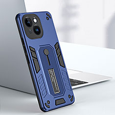 Coque Contour Silicone et Plastique Housse Etui Mat avec Support H02X pour Apple iPhone 14 Bleu